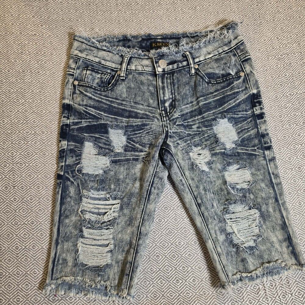 KROIX Distressed Denim Jeans Shorts Size 3 Y2K Skater Grunge